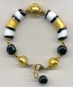 Black, White, Gold, Curved Tube Bracelet